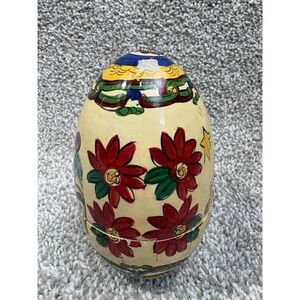 Hand Painted Wooden Nesting Eggs 5 Piece Set Folk Art Christmas Vintage‎